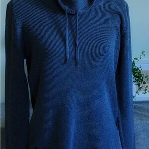 Lauren Ralph Lauren Navy Waffle Knit Top with Drawstring Funnel/Turtleneck Sz L